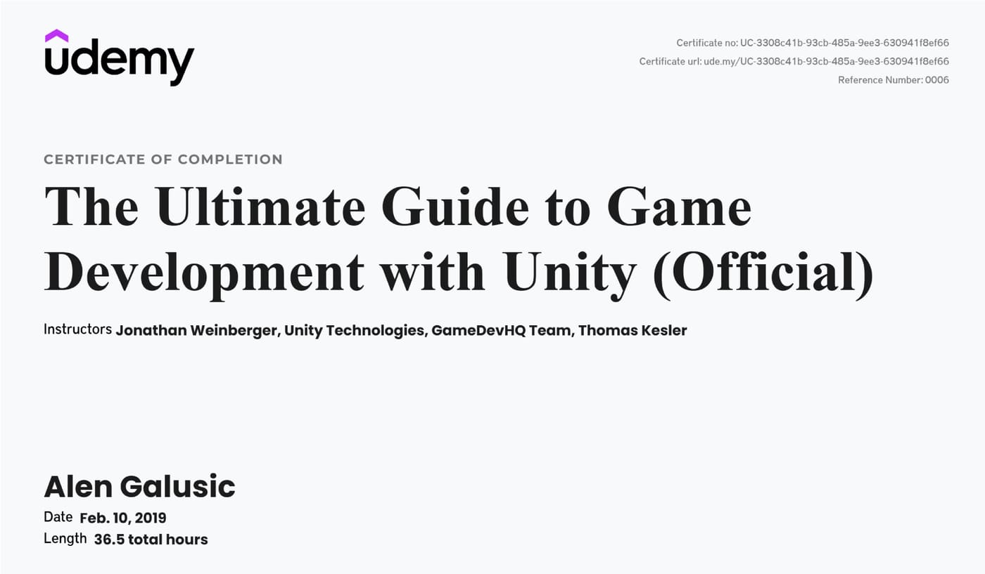 Zertifikat: The Ultimate Guide to Game Development with Unity