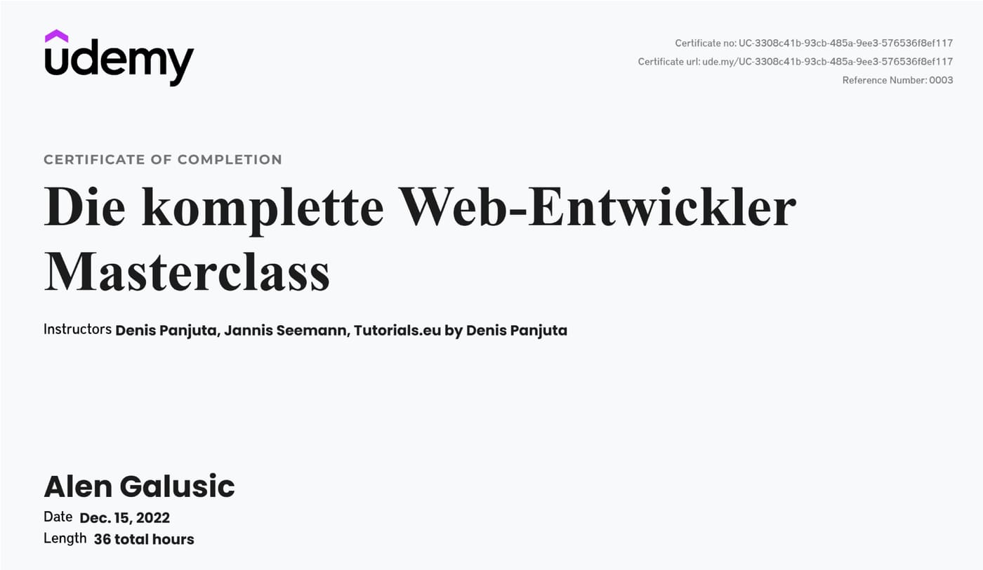 Zertifikat: Die komplette Web-Entwickler Masterclass