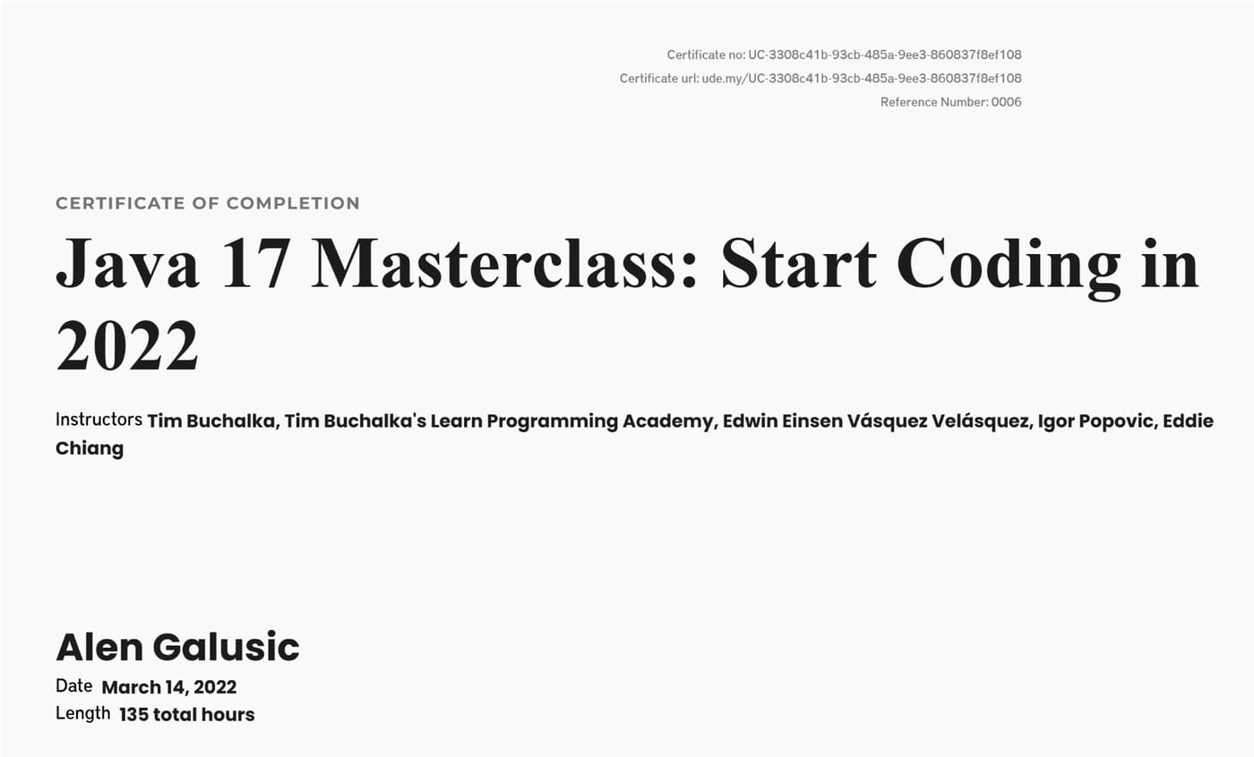 Zertifikat: Java 17 Masterclass